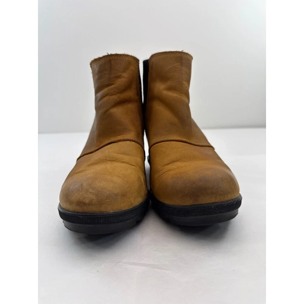 Sorel Evie Wedge Bootie Womens 10 Brown Tan Leather Colorblock